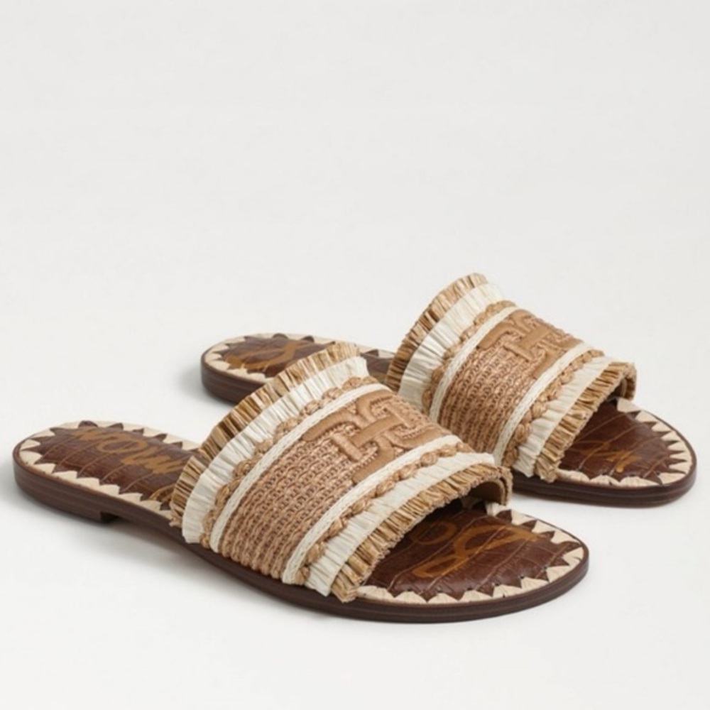 Sam Edelman Georgia Linen Raffia Slide Sandals Fringe Size 6 Boho Backyard BBQ - Picture 8 of 8